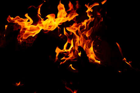 Flame of fire on a black backgroundの写真素材