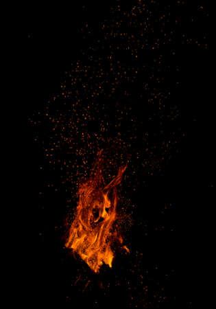 Flame of fire on a black backgroundの写真素材