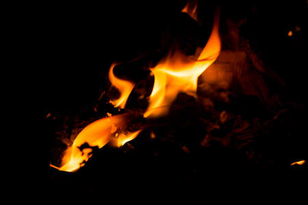 fire flame on black backgroundの写真素材