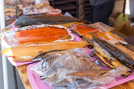 smoked fish on the marketの写真素材