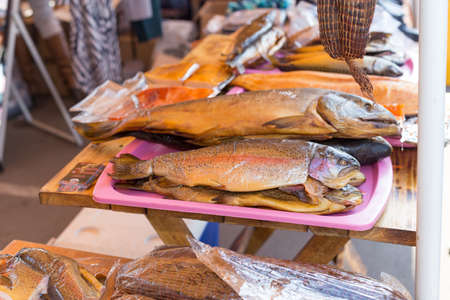 smoked fish on the marketの写真素材