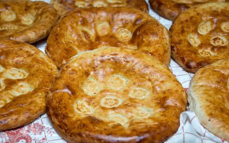 Uzbek bread on the tableの写真素材