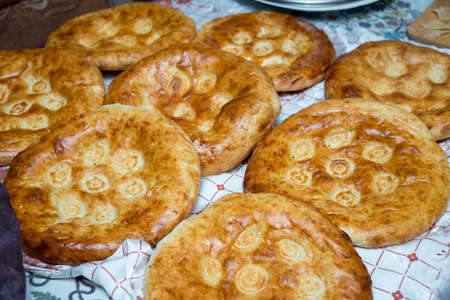Uzbek bread on the tableの写真素材