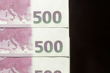 500 euros on a black backgroundの写真素材