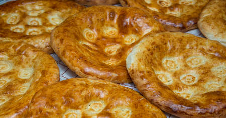 Uzbek bread on the tableの写真素材