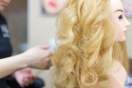 Training hairstyles on a mannequinの写真素材