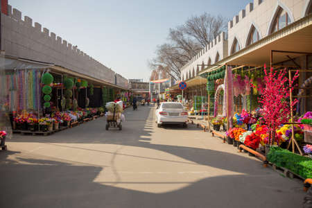 Almaty, Kazakhstan - March 19, 2019: Artificial Flower Marketのeditorial素材