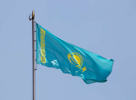 Flag of Kazakhstan against the background of the skyの写真素材