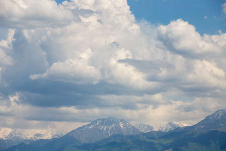 Clouds in the bright sky in the summerの写真素材