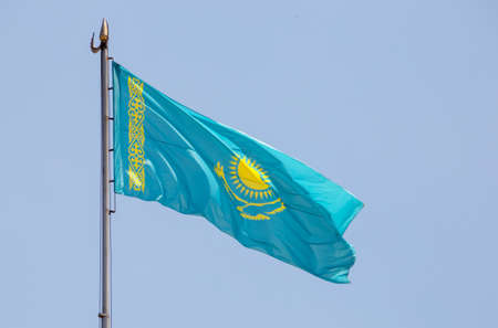 Flag of Kazakhstan against the background of the skyの写真素材