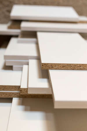white laminate for furniture, prefabricated boards for furniture assemblyの写真素材