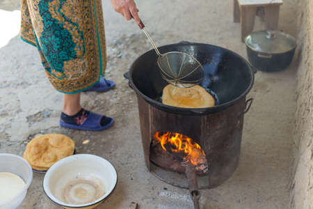 Fried puffy bread of Kazakhstan known as Baursakの写真素材