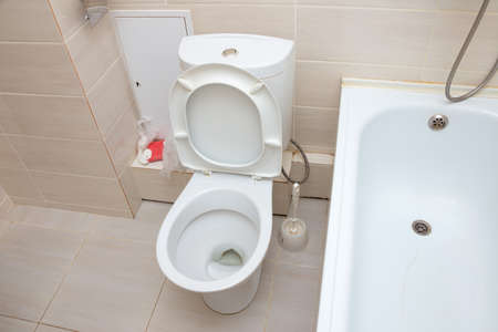 White toilet bowl in the bathroomの写真素材