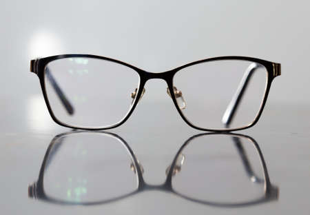 Brown glasses close-up. Glasses in a modern style. Glasses with clear lenses. fashionable...