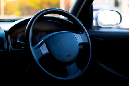Inside view of a car with a blue interiorの写真素材