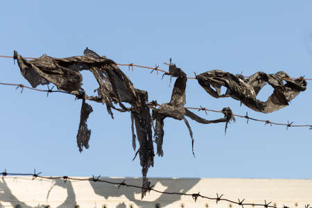 Barbed wire fence. Let. Prison. Spikes. Block. Prisoner.