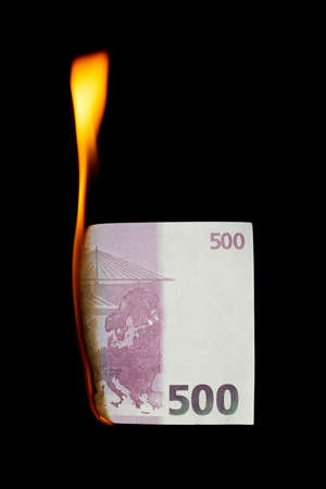 500 euro burns on a black backgroundの写真素材
