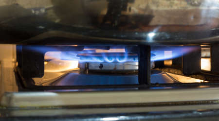 Vegetable double boiler on a gas stove.の写真素材