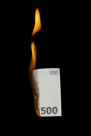 500 euro burns on a black backgroundの写真素材