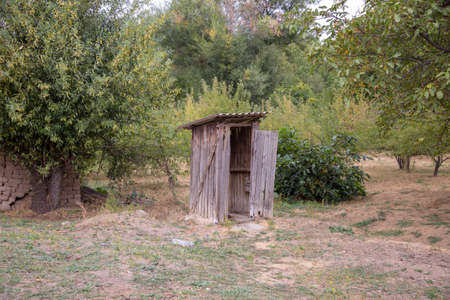 old wooden toilet in the villageの写真素材