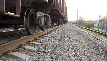 freight train moves fast during sunset.の写真素材