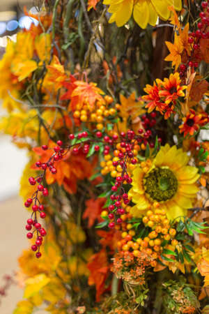 artificial decorative different flowers, beautiful backgroundの写真素材