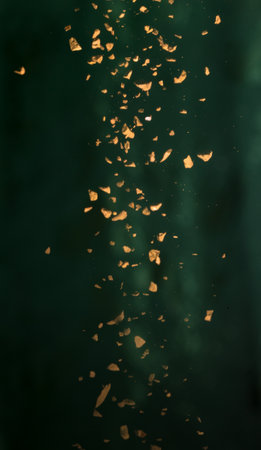 Flying coffee beans isolated on black background. Roasted coffee beans against a flash of lightの写真素材
