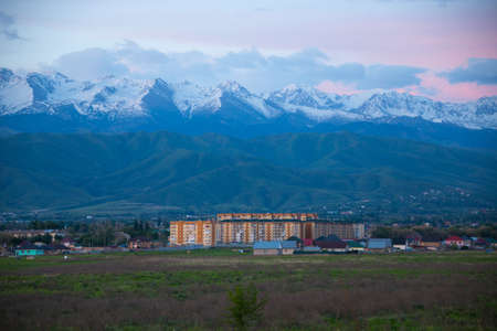 morning mountain view in the villageの写真素材