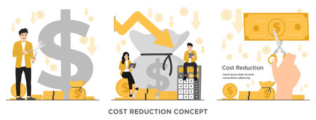 Flat vector costs reduction costs cut costs optimization business concept illustrationのイラスト素材