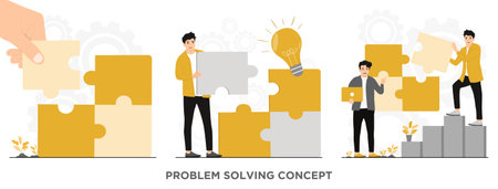 Flat vector Idea solution problem solving making puzzle background concept illustrationのイラスト素材