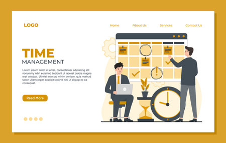 Time management landing page template concept. Flat design vector illustration. Landing page template websiteのイラスト素材