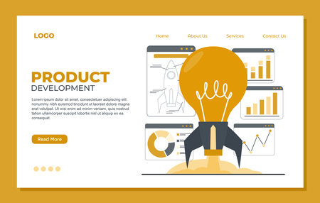 product development landing page template Modern flat design vector illustration concept of business start up. Landing page template.のイラスト素材