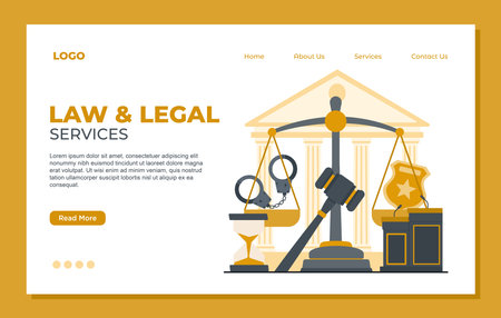 Law and Legal services website landing page. Flat design vector illustration.のイラスト素材