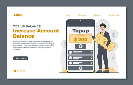top up balance landing page template for online banking, money transfer. Flat style illustration.のイラスト素材