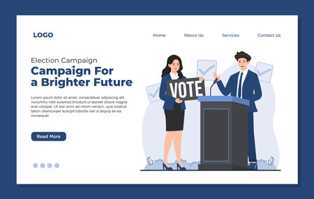 Flat vector landing page design template of election campaign in flat styleのイラスト素材