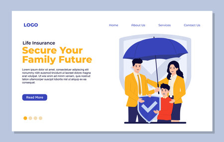 Family insurance concept. Flat vector illustration of family insurance. Landing page templateのイラスト素材