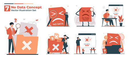 No data concept Illustration set showing data error, missing files, and corrupted documents symbolizing no data access or failureのイラスト素材