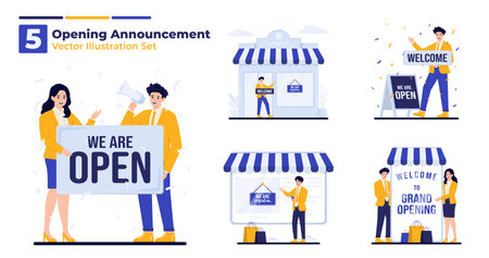 Flat design vector illustration concept of grand opening announcements online shopping and e-commerce.のイラスト素材