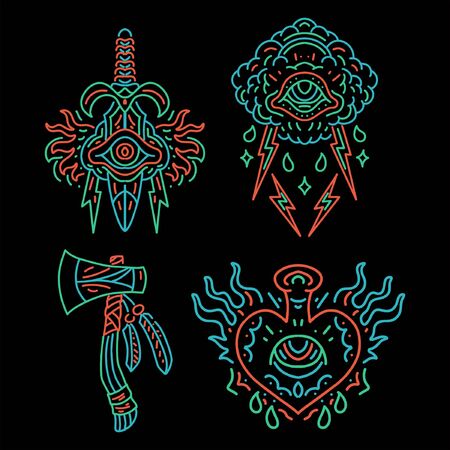 traditional line art tattoo packのイラスト素材