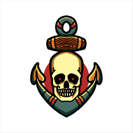 skull anchor tattoo vector designのイラスト素材