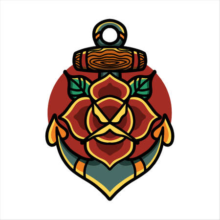 rose anchor tattoo vector designのイラスト素材