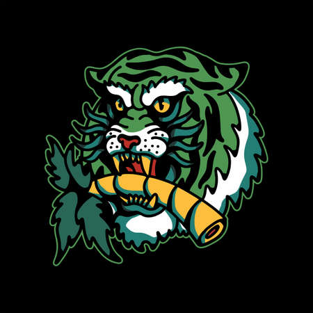 tiger and palm tattoo vector design