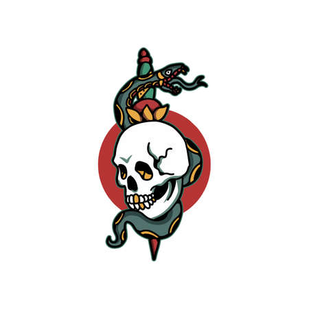 skull and snake tattoo vector designのイラスト素材