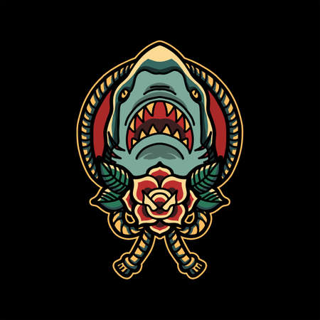shark attack tattoo vector designのイラスト素材