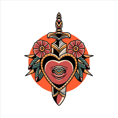 heart and sword tattoo vector designのイラスト素材