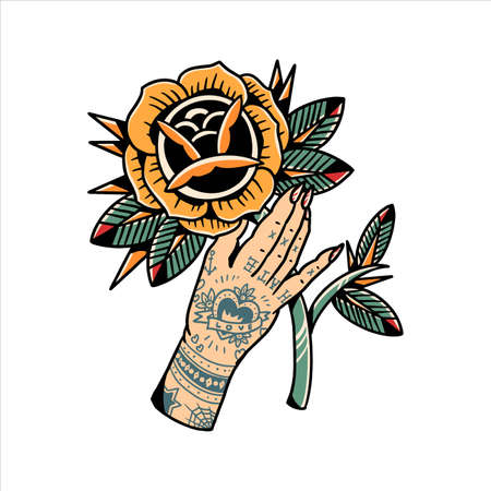 yellow rose tattoo vector designのイラスト素材