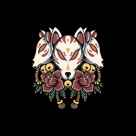 kitsune tattoo illustration vector designのイラスト素材