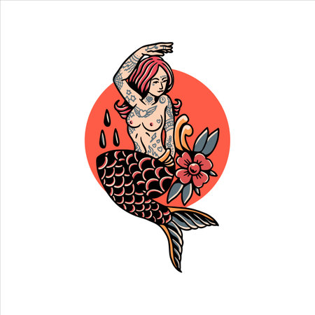 mermaid tattoo vector designのイラスト素材