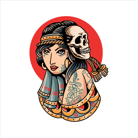 skull lady tattoo vector designのイラスト素材