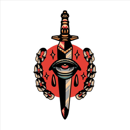 knife and chains tattoo vector designのイラスト素材